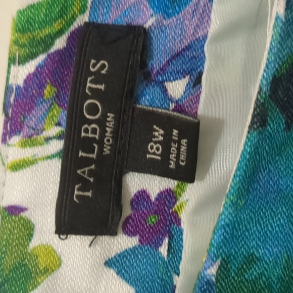 Talbots Floral Print Short Sleeve Linen Blend Sheath Dress Size 18W Blue - Picture 2 of 7